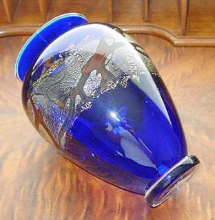 Signed MICHEAL NOUROT Blue Metallic Glass Cabinet Vase  