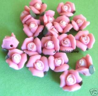 1Doz12 Porcelain Glass Roses Charms Beads PINK 9mm  