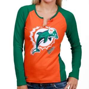 Miami Dolphins Womens / Ladies High Pitch Split Neck Long Sleeve Top 