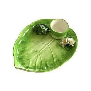  Frog on Leaf with White Flowers Chip & Dip