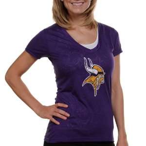   Vikings Ladies Sizzle Burnout V Neck Premium T Shirt   Purple (Small