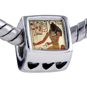 Pandora Style Bead Egyptian God Khepri Photo Heart European Charm Bead 