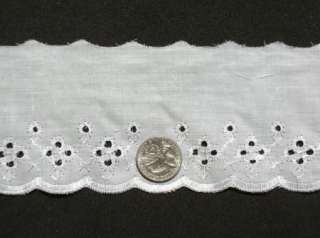 LOT 5 YARDS 3 BRIGHT WHITE COTTON W/ RAYON EMBROIDER EYELET LACE 