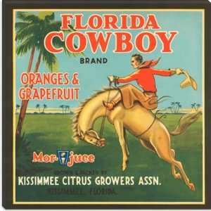 Florida Cowboy Oranges & Grapefruit Vintage Crate Label Giclee Canvas 