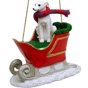  White Whippet in a Sleigh Christmas Ornament