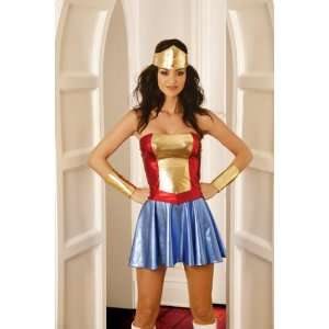 Super Hero 4pc. Costume Includes Bandeau Mini Dress & Belt. Arm Guards 