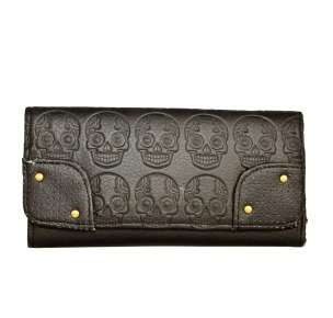 The Loungefly Black Sugar Skull wallet features a mini Sugar Skulls 