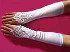 WHITE FINGERLESS LACE STRETCH SATIN BRIDAL WEDDING PROM PARTY COSTUME 