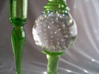   CANDLEHOLDERS Green ART GLASS CONTROLLED BUBBLE(Erickson Era)  