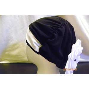   Flower Turban Bonnet Hijab White & black Scarf Hat 