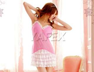 House Women girls LACE nightgown Underwear DRESS & G STRING SET Pink 