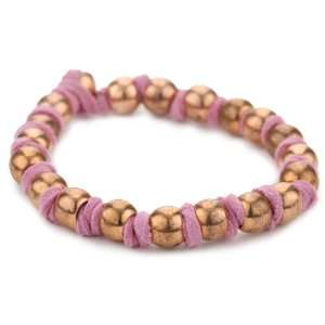   Mooney Copper Ball Bead On Knotted Pink Faux Suede Bracelet Jewelry