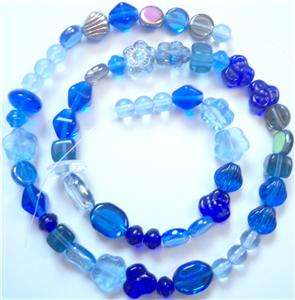 Czech Strung Pressed Glass Beads Blue Mix  