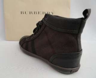 Mens Burberry Black Brown Leather Canvas Checked Ankle Boots Sneakers 