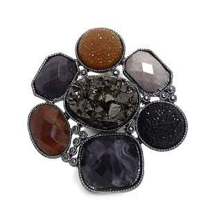   Gunmetal with Brown, Black and Grey Stones; Stretches To Fit Most
