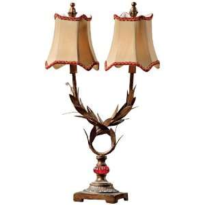  Ashton Antique Gold Twin Light Red Font Table Lamp