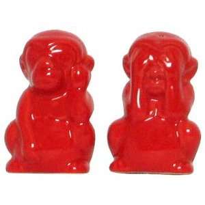 Stoneware Pottery Red Monkeys Salt and Pepper Shakers 3H 2 Sets of 2