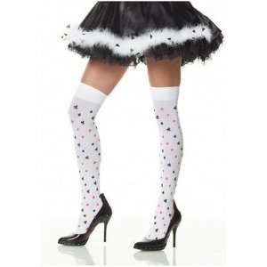  Opaque Thigh High Nylon Stocking with Poker Suit Prints 