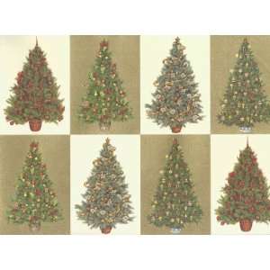 Christmas Trees on Gold Gift Wrap by Rossi   28 x 40 Inches Two (2 