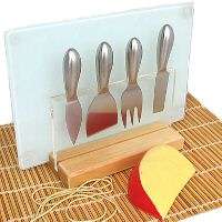 Stainless Steel 6pc Cheese Knife Set w/ Magnetic Stand & Board 