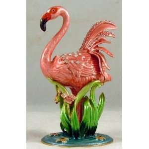  Tropical Pink Flamingo Jeweled Pewter Trinket Box
