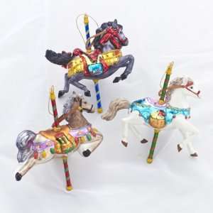  Pack of 6 Carousel Horse Glass Christmas Ornaments 5.25 