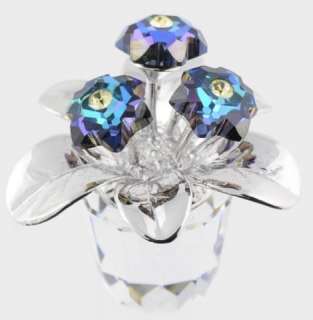 Swarovski Blue Flower Crystal Flower Pot Figurine Decorative 