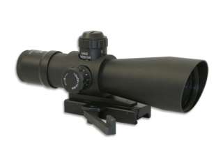   an illuminated red or green reticle and bullet drop compensator set up