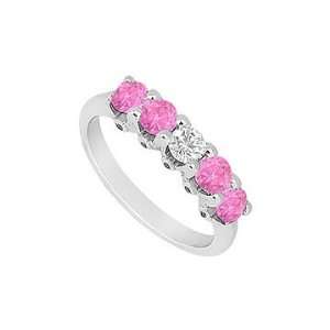 Pink Sapphire and Diamond Wedding Band  14K White Gold   1.55 CT TGW 
