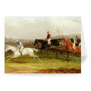 Steeplechasing The Brook (oil on canvas)    Greeting Card (Pack of 