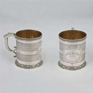Childs Cup, Coin Engraved Cartouche Design, Monogram Bessie B. Fryer