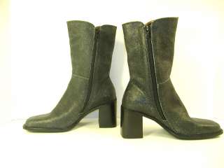 EDGY CANDIES Characoal Gray Gleaming Crackly Leather Boots 7.5  