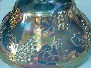 Blue Carnival Glass Candy Dish w Lid Grapes Leaves 10  