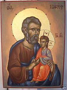 HAND PAINTED GREEK ORTHODOX ICON ST. JOSEPH AND CHILD  