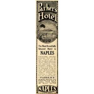  1911 Ad Parkers Hotel Naples Vesuvius Traveling Italy 