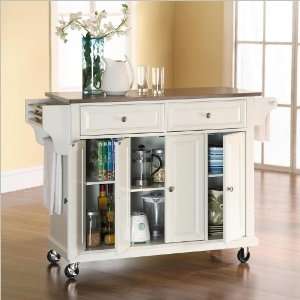  Stainless Steel Top Kitchen Cart/Island in White Finish 