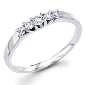  14K White Gold 5 Stone Round cut Diamond Ladies Women Cut 