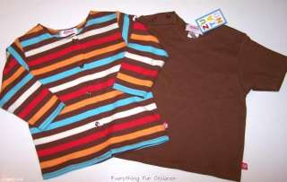 Boys ZUTANO boutique outfit 6 12 18 brown shirt NWT striped cardigan t 