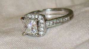 Kirk Kara Engagement Ring 1.02Ct. Princess Cut Diamond 0.45 Ct Band 