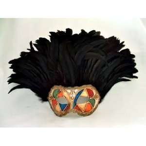   Incas Arlecchino Black Feathers Carnival Mask