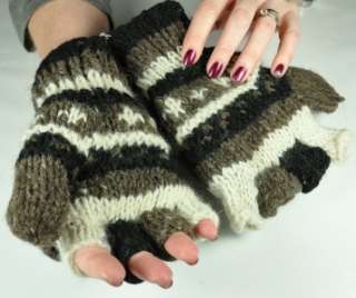 Mens Merino Wool Fingerless Gloves Mittens Polar Fleece  