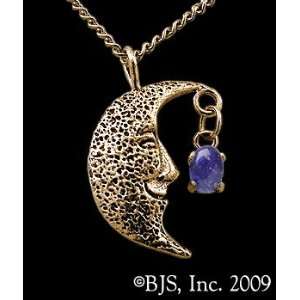  Moon Necklace, 14k Yellow Gold, Lapis Lazuli set gemstone 