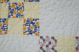 WELL QUILTED 30s 9 Patch Antique Quilt ~NICE YELLOW  