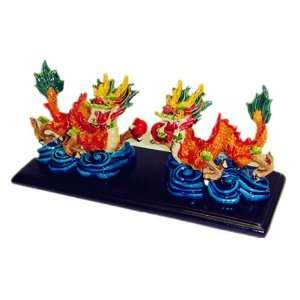  A Pair of Colorful Feng Shui Chinese Dragon Statue on a 