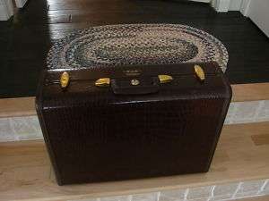 Vtg Samsonite Faux Alligator Brown Leather Suitcase Sty  