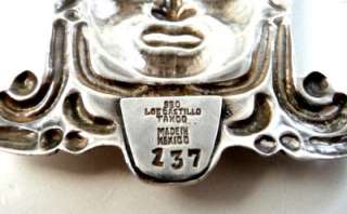 HUGE 1940s LOS CASTILLO Taxco AZTEC KING 980 Silver Brooch PIN Margot 