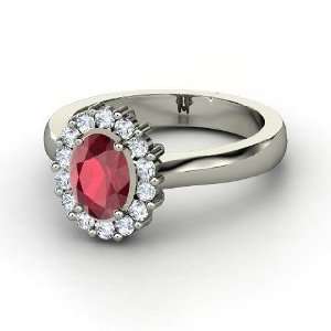 Princess Kate Ring, Oval Ruby Platinum Ring with Diamond