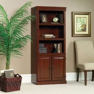  Library Bookcase with Doors   Classic Cherry Finish 