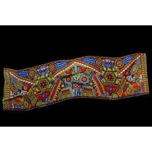  Silk Shawl Huichol Chaquira in Green 