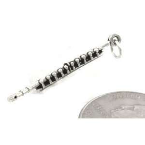  Silver 3 D Flute Band Instrument Charm with Jump Ring Jewelry